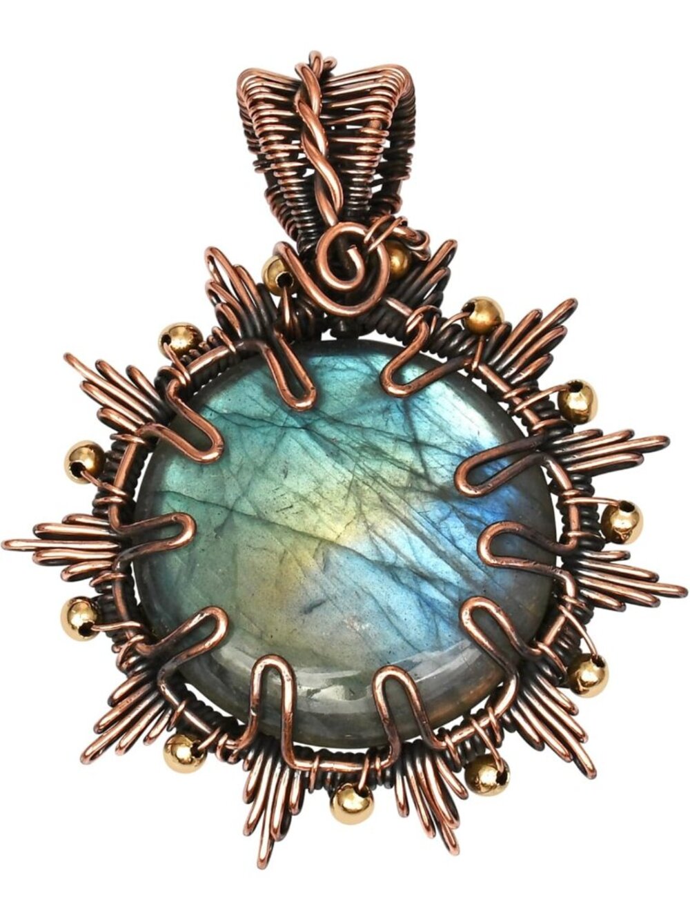 Handmade Blue Flashy Labradorite Pendant Necklace, Copper Wire Wrapped Jewelry - Picture 1 of 7